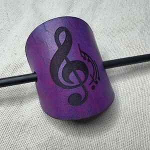 Stick barrette hair accessory purple music note hand crafted leather (read)